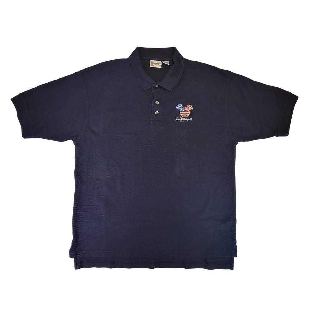 Mens Navy Walt Disney World Polo Shirt Mickey USA Flag Embroidered XL